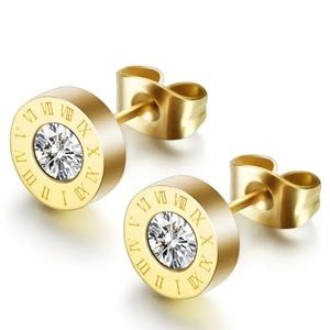 NEW Roman Numerals Stud Earrings, Tiffany inspired, GOLD toned stainless